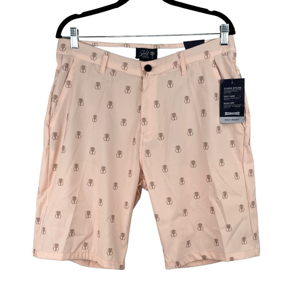 Golf Surf & Swim Pink Pearl Golf Champion Trophy Print Chino Shorts 32 NWT
